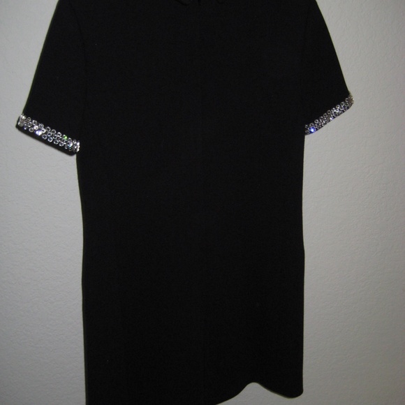 60s Style Black Wool Saint Laurent Mini Dress with Crystal Detail 36FR - Picture 4 of 9